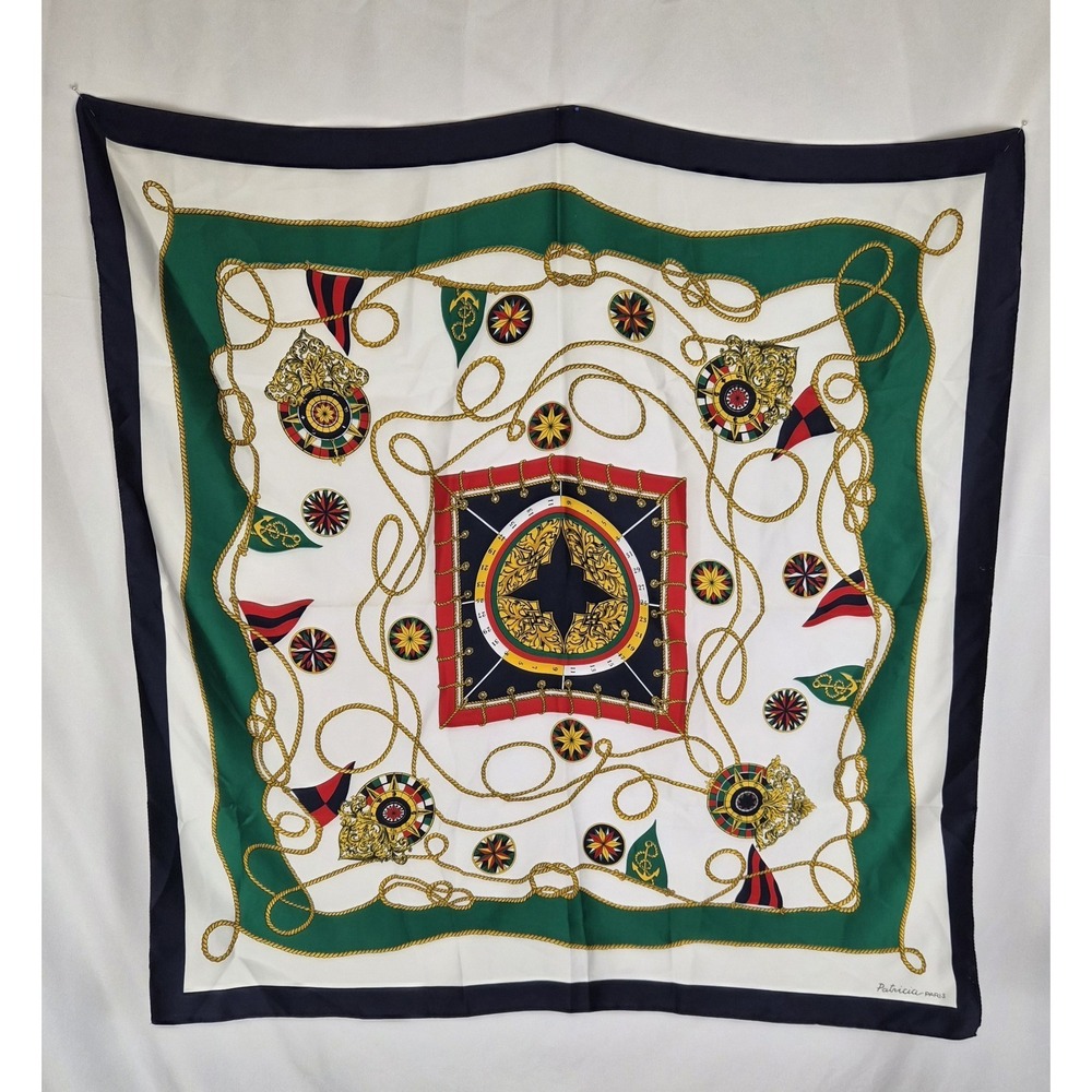 Patricia Paris Nautical Scarf 35x35  Compass Rope Maritime Square Navy Green